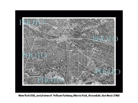 OLD LARGE HISTORIC PHOTO NEW YORK USA, AERIAL VIEW PELHAM BRONXDALE V/N c1960