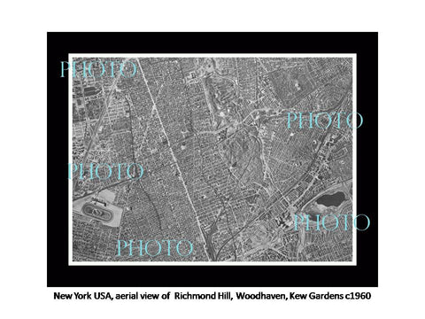 OLD LARGE HISTORIC PHOTO NEW YORK USA, AERIAL VIEW RICHMOND HILL WOODHAVEN c1960