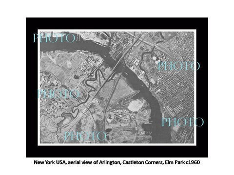 OLD LARGE HISTORIC PHOTO NEW YORK USA, AERIAL VIEW ARLINGTON ELM PARK C/C c1960