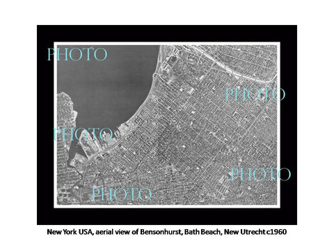 OLD LARGE HISTORIC PHOTO NEW YORK USA, AERIAL VIEW BENSONHURST BATH BEACH c1960