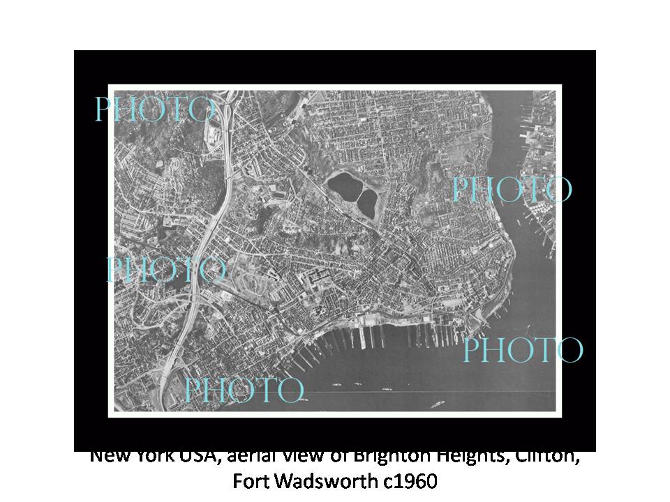 OLD LARGE HISTORIC PHOTO NEW YORK USA, AERIAL VIEW BRIGHTON HEIGHTS CLIFTON 1960