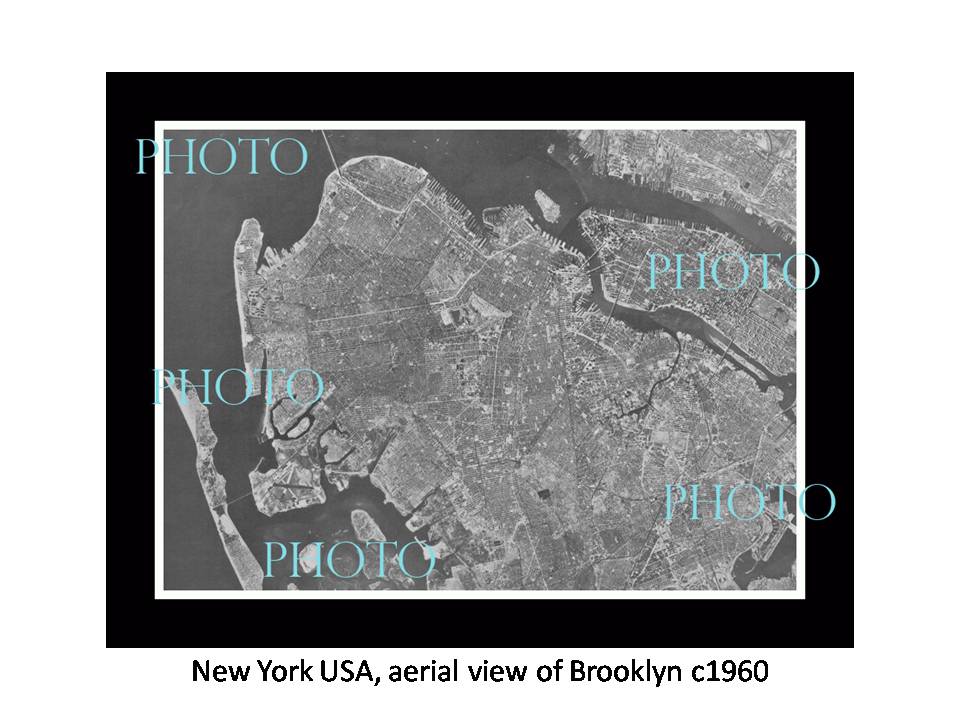 OLD LARGE HISTORIC PHOTO NEW YORK USA, AERIAL VIEW OF BROOKLYN c1960