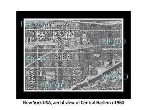 OLD LARGE HISTORIC PHOTO NEW YORK USA, AERIAL VIEW CENTRAL HARLEM c1960