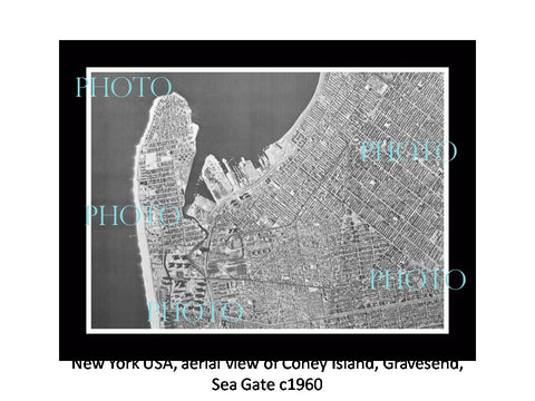 OLD LARGE HISTORIC PHOTO NEW YORK USA, AERIAL VIEW SEA GATE GRAVESEND c1960