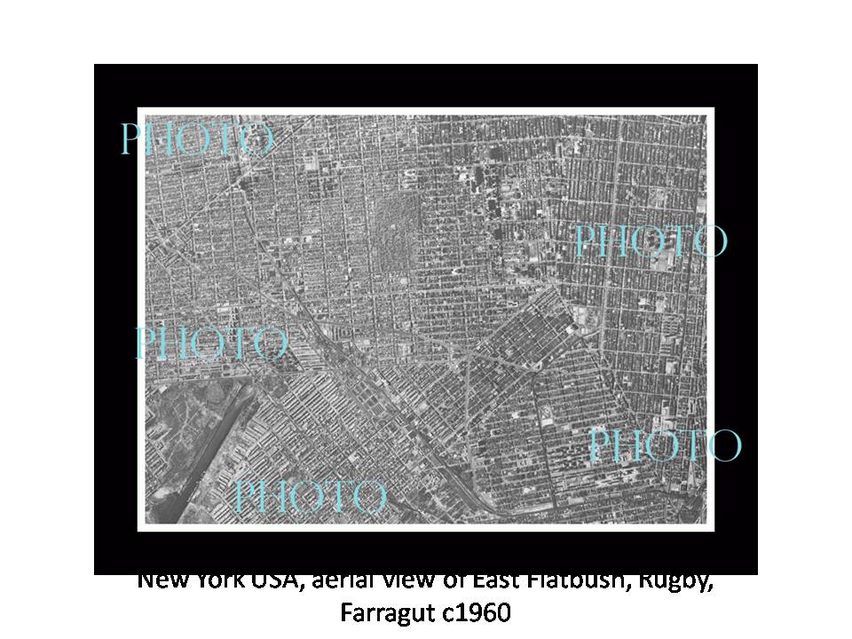 OLD LARGE HISTORIC PHOTO NEW YORK USA, AERIAL VIEW FLATBUSH FARRAGUT c1960