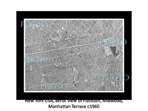 OLD LARGE HISTORIC PHOTO NEW YORK USA, AERIAL VIEW FLATBUSH MIDWOOD M/T c1960