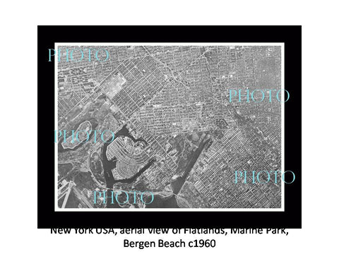 OLD LARGE HISTORIC PHOTO NEW YORK USA, AERIAL VIEW FLATLANDS BERGEN BEACH c1960