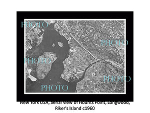 OLD LARGE HISTORIC PHOTO NEW YORK USA, AERIAL VIEW RIKERS ISLAND LONGWOOD c1960