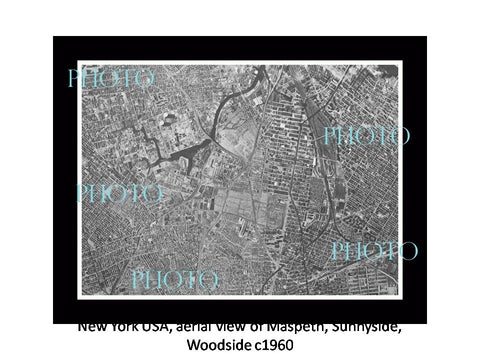 OLD LARGE HISTORIC PHOTO NEW YORK USA, AERIAL VIEW SUNNYSIDE WOODSIDE c1960