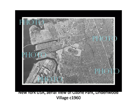 OLD LARGE HISTORIC PHOTO NEW YORK USA, AERIAL VIEW OZONE PARK LINDENWOOD c1960