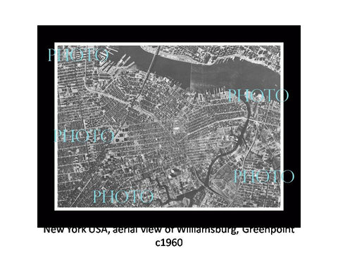 OLD LARGE HISTORIC PHOTO NEW YORK USA AERIAL VIEW, WILLIAMSBURG GREENPOINT c1960