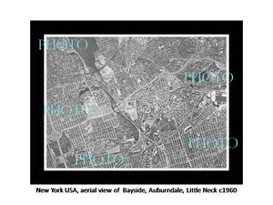 OLD LARGE HISTORIC PHOTO NEW YORK USA, AERIAL VIEW BAYSIDE AUBURNDALE L/N c1960