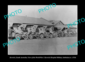 OLD LARGE HISTORIC PHOTO KESWICK SOUTH AUSTRALIA, THE MILITARY AMBULANCES c1916