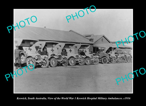 OLD LARGE HISTORIC PHOTO KESWICK SOUTH AUSTRALIA, THE MILITARY AMBULANCES c1916