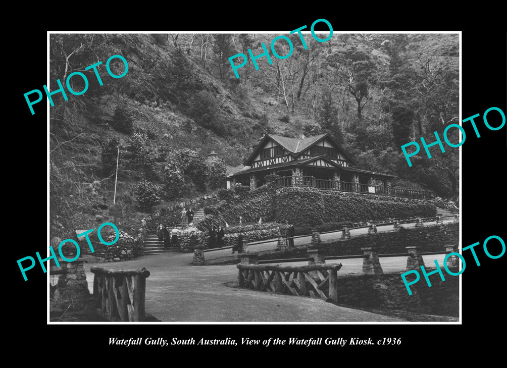 OLD LARGE HISTORIC PHOTO WATERFALL GULLY SOUTH AUSTRALIA, THE GULLY KIOSK 1936