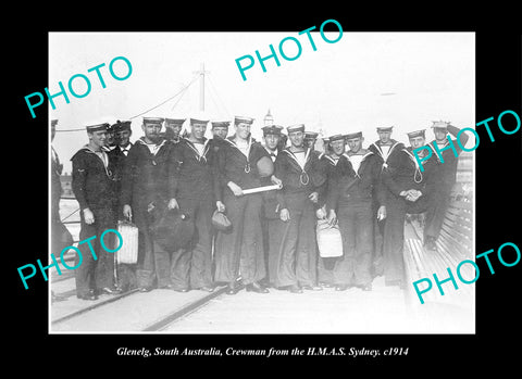 OLD LARGE HISTORIC PHOTO GLENELG SOUTH AUSTRALIA, THE HMAS SYDNEY CREW c1914