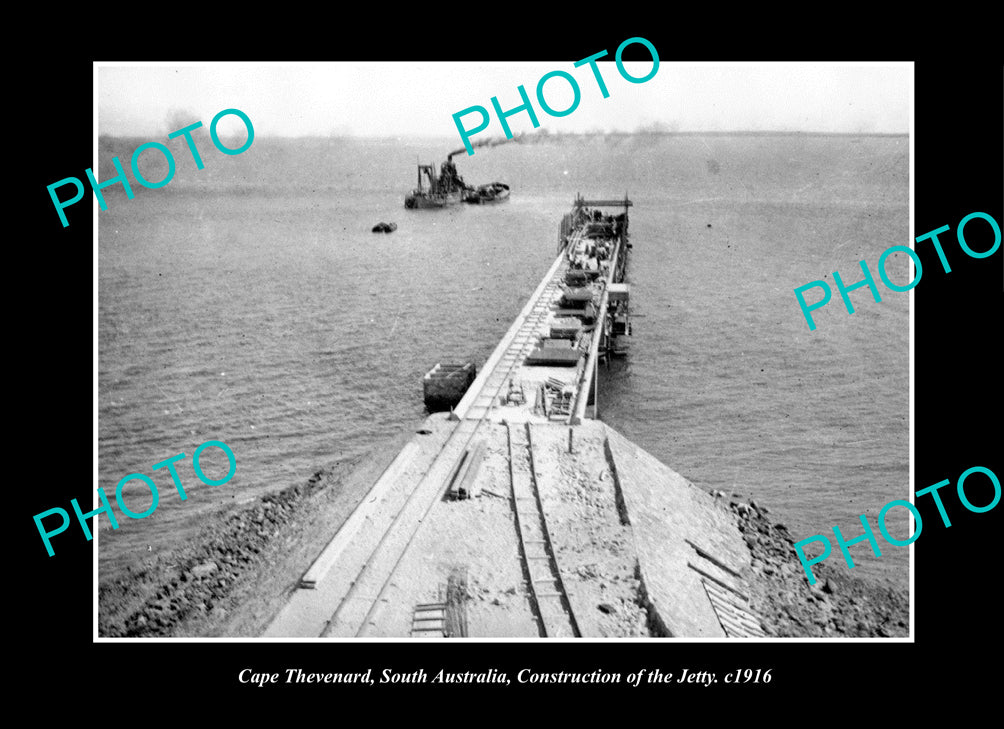 OLD LARGE HISTORIC PHOTO THEVENARD SOUTH AUSTRALIA, VIEW OF THE JETTY c1916