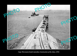 OLD LARGE HISTORIC PHOTO THEVENARD SOUTH AUSTRALIA, VIEW OF THE JETTY c1916