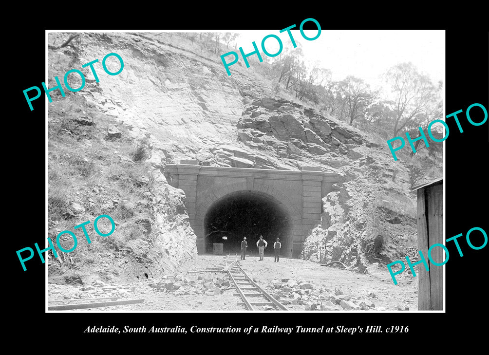 OLD HISTORIC PHOTO ADELAIDE SOUTH AUSTRALIA, SLEEPS HILL RAILWAY TUNNEL c1916