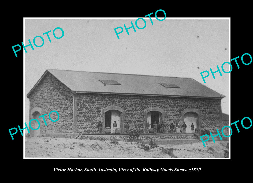 OLD LARGE HISTORIC PHOTO OF VICTOR HARBOR SOUTH AUSTRALIA, THE RAILWAY SHED 1870