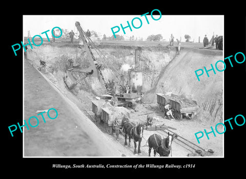 OLD LARGE HISTORIC PHOTO WILLUNGA SOUTH AUSTRALIA, BUILDING THE RAILWAY c1914