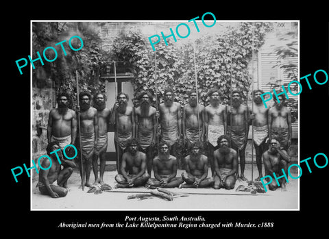 OLD LARGE HISTORIC PHOTO PORT AUGUSTA SA, ABORIGINALS CHARGED WITH MURDER c1888