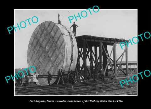 OLD LARGE HISTORIC PHOTO PORT AUGUSTA SOUTH AUSTRALIA, RAILWAY WATERTANK c1916