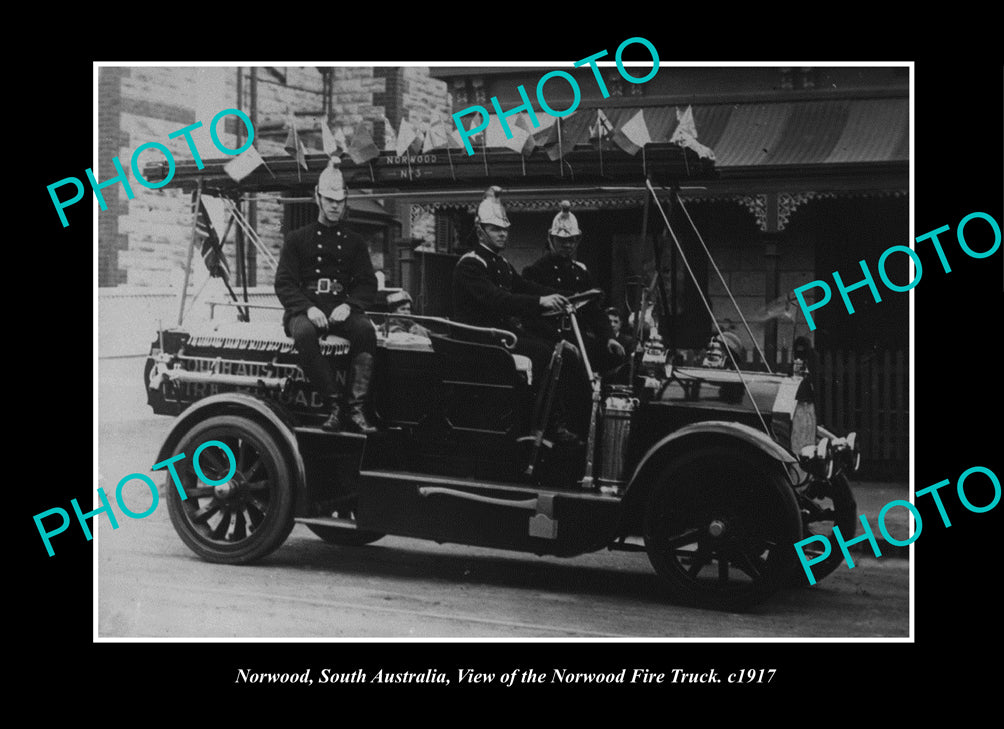 OLD LARGE HISTORIC PHOTO NORWOOD SOUTH AUSTRALIA, THE FIRE BRIGADE TRUCK c1917