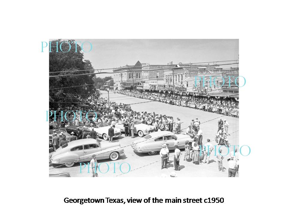 OLD LARGE HISTORIC PHOTO OF GEORGETOWN TEXAS, VIEW OF THE MAIN STREET c1950