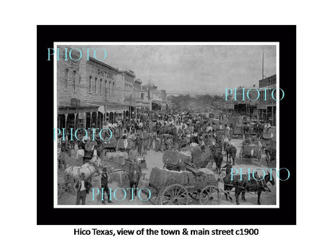 OLD LARGE HISTORIC PHOTO OF HICO TEXAS, THE MAIN STREET & STORES c1900