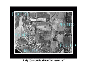 OLD LARGE HISTORIC PHOTO OF HIDALGO TEXAS, AERIAL VIEW OF THE TOWN c1950