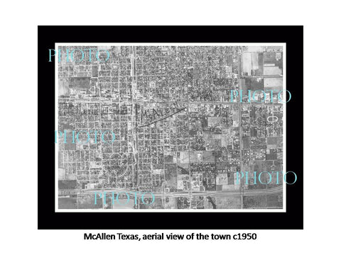 OLD LARGE HISTORIC PHOTO OF McALLEN TEXAS, AERIAL VIEW OF THE TOWN c1950