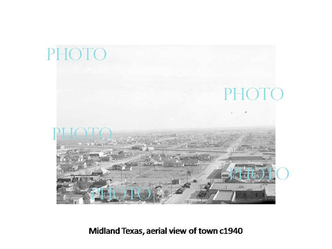 OLD LARGE HISTORIC PHOTO OF MIDLAND TEXAS, AERIAL VIEW OF THE TOWN c1940