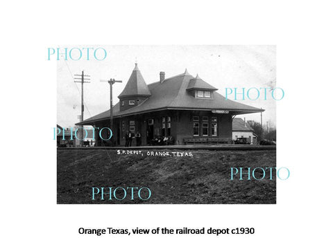 OLD LARGE HISTORIC PHOTO OF ORANGE TEXAS, VIEW OF THE RAILROAD DEPOT c1930