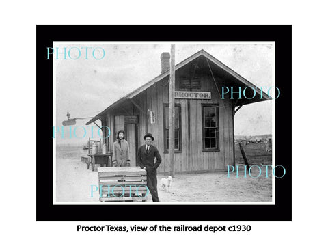 OLD LARGE HISTORIC PHOTO OF PROCTOR TEXAS, VIEW OF THE RAILROAD DEPOT c1930