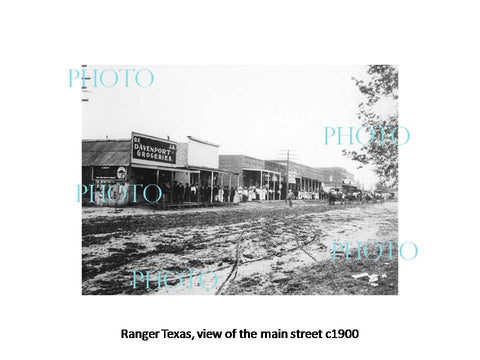 OLD LARGE HISTORIC PHOTO OF RANGER TEXAS, VIEW OF THE MAIN STREET c1900