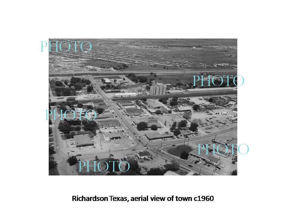 OLD LARGE HISTORIC PHOTO OF RICHARDSON TEXAS, AERIAL VIEW OF THE TOWN c1960