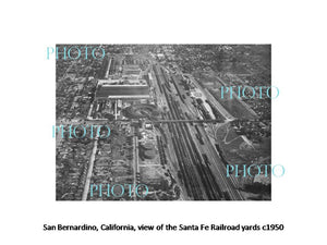 OLD LARGE HISTORIC PHOTO SAN BERNARDINO CALIFORNIA AERIAL VIEW OF RAIL YARD 1950