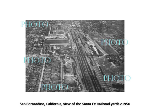 OLD LARGE HISTORIC PHOTO SAN BERNARDINO CALIFORNIA AERIAL VIEW OF RAIL YARD 1950