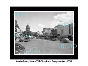 OLD LARGE HISTORIC PHOTO OF AUSTIN TEXAS, VIEW OF 9th ST & CONGREESS AVE c1950