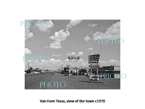 OLD LARGE HISTORIC PHOTO OF VAN HORN TEXAS, VIEW OF THE TOWN c1970