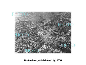 OLD LARGE HISTORIC PHOTO OF DENTON TEXAS, AERIAL VIEW OF THE CITY c1950