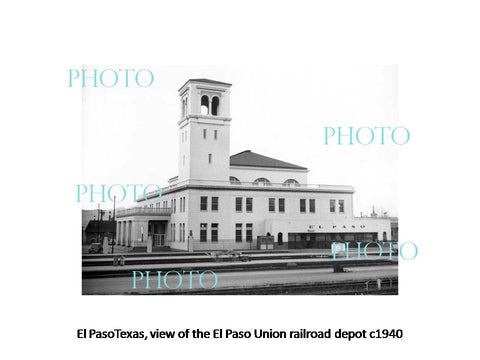 OLD LARGE HISTORIC PHOTO OF EL PASO TEXAS, THE RAILROAD DEPOT STATION c1940