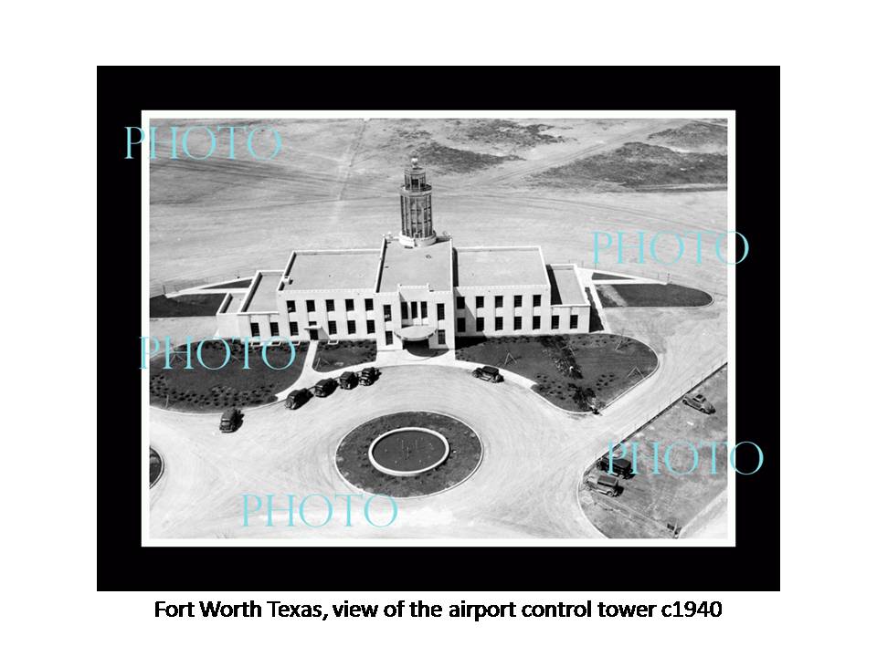 OLD LARGE HISTORIC PHOTO OF FORT WORTH TEXAS, THE AIRPORT CONTROL TOWER c1940