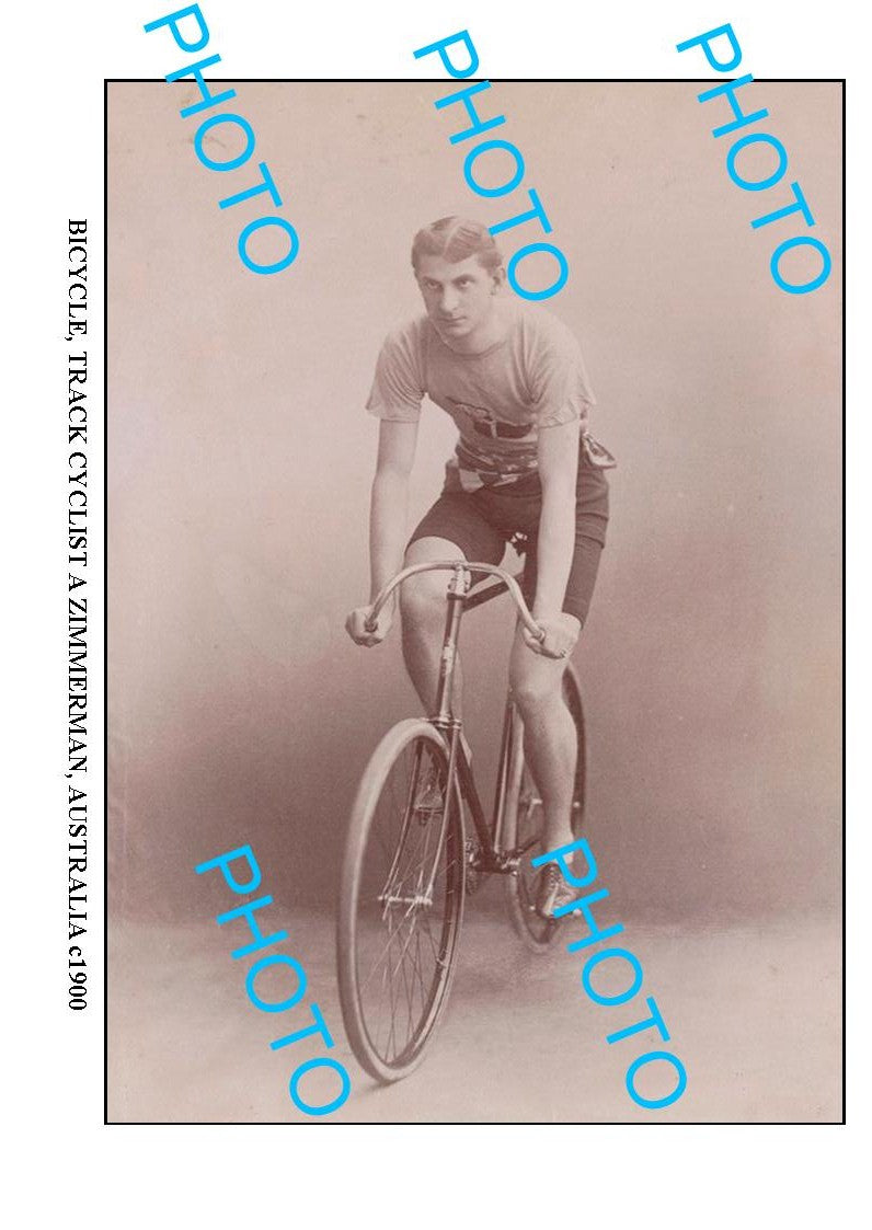 LARGE OLD PHOTO OF A ZIMMERMAN TRACK CYCLIST, c1900 AUS