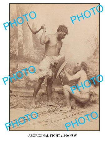 OLD ABORIGINAL LARGE PHOTO, TWO MEN FIGHTING c1900