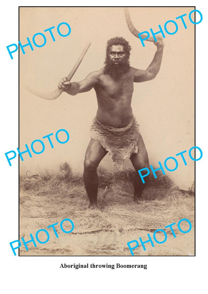 OLD ABORIGINAL LARGE PHOTO, THROWING BOOMERANG c1900