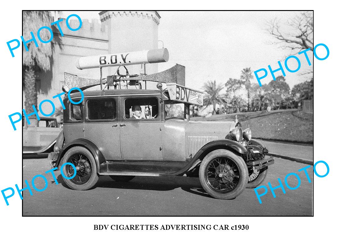 OLD LARGE PHOTO OF BDV CIGARETTE CAR, c1930 SYDNEY NSW