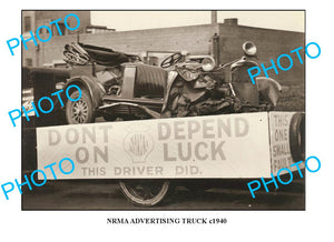 OLD LARGE PHOTO OF NRMA INSURANCE CAR CRASH c1940 NSW