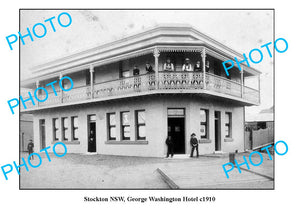 OLD LARGE PHOTO STOCKTON NSW, WASHINGTON HOTEL c1910